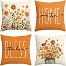 Axyaa Orange Floral Pillowcase - Home Decor Sofa Chair Cushion Cover