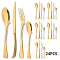 Axyaa 24Pcs Black Stainless Steel Flatware Set Steak Knife Fork Spoon Teaspoon Cutlery