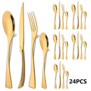 Axyaa 24Pcs Black Stainless Steel Flatware Set Steak Knife Fork Spoon Teaspoon Cutlery