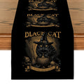 Axyaa Black Cat Broom Jar Hat Table Runner Halloween Decor