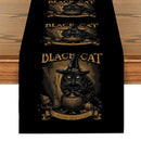 Axyaa Black Cat Broom Jar Hat Table Runner Halloween Decor