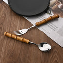 Axyaa Bamboo Handle Dinnerware Cutlery Set - Stainless Steel Tableware Steak Knives Fork Spoon Set