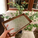Axya Vintage Glass Tray with Begonia Emboss, Tempered Walnut Tea Tray, Decorative Breakfast Tray