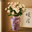 Axyaa Hand Drawn Rose Ceramic Vase Double Ear Hydroponic Flower Arrangement Vessel