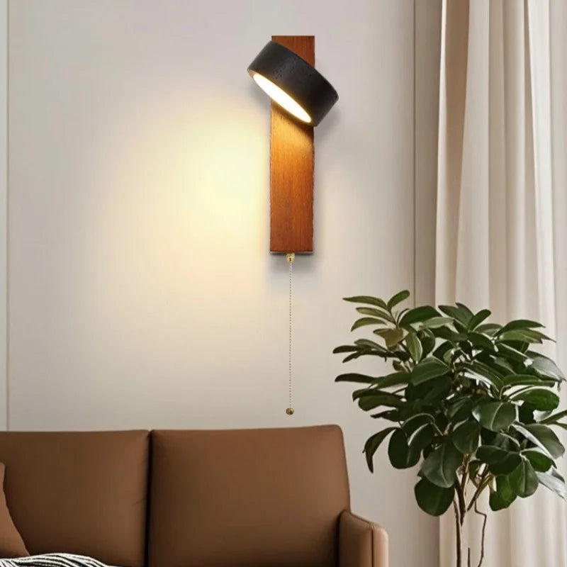 Axyaa Rotatable LED Wall Light Fixture, Black Travertine Finish, Pull Chain Switch