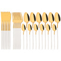 Axyaa 24-Piece Stainless Steel Dinnerware Set White Silver Flatware Tableware Kit