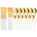 Axyaa 24-Piece Stainless Steel Dinnerware Set White Silver Flatware Tableware Kit