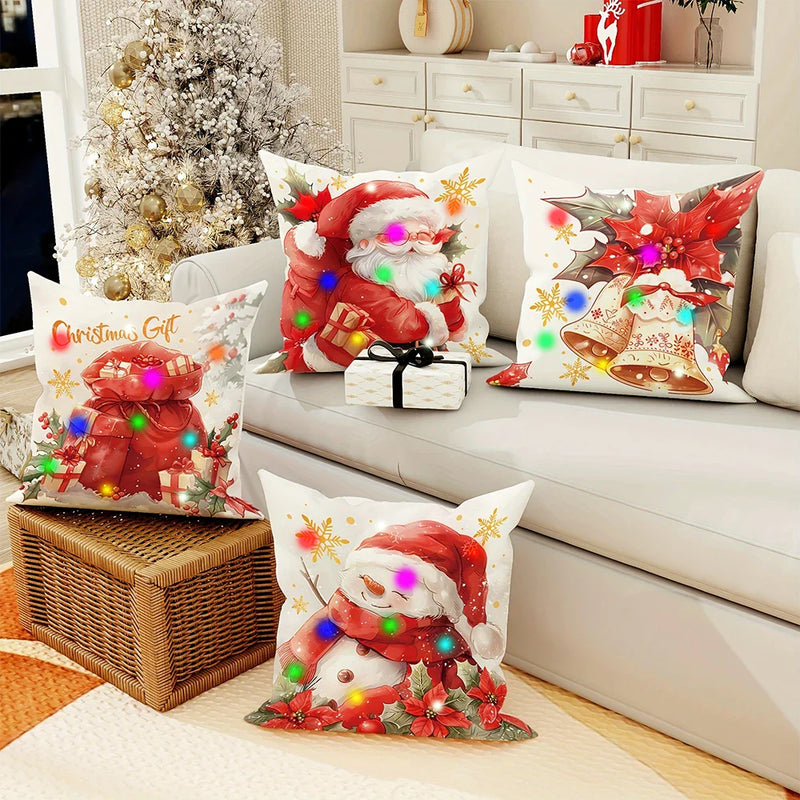 Axyaa LED Light Luminous Christmas Pillowcase, Santa Snowman Bell Design, 45x45cm