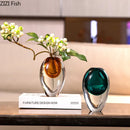 Axyaa Oval Glass Vase Desk Decoration Gradient Two Tone Flower Pot