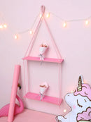 Axyaa Pink Hemp Rope Wooden Plant Stand Wall Shelf