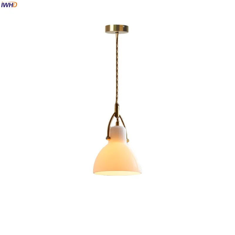 Axyaa White Green LED Pendant Chandelier Glass Iron Nordic Hanging Lamp Modern