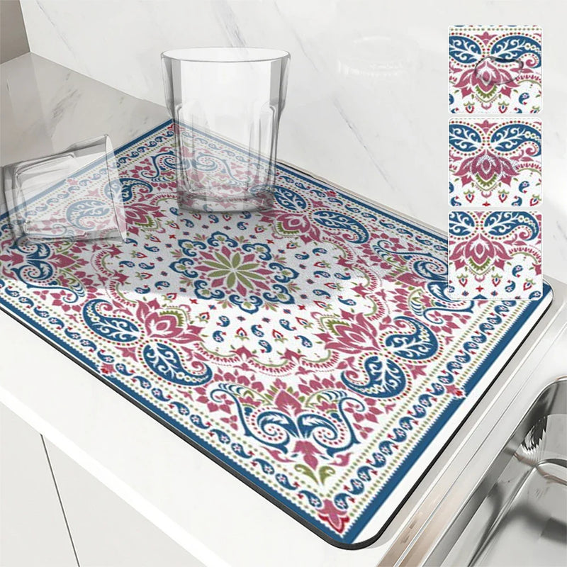 Axyaa Geometric Figure Paisley Kitchen Drying Mat