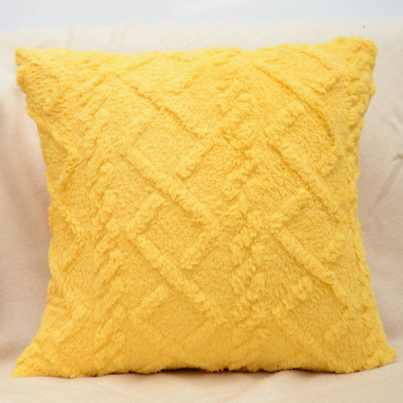 Fuzzy Short Wool Fleece Throw Pillow Cover for Sofa, Axyaa Branded Square Patterned Plush Cushion