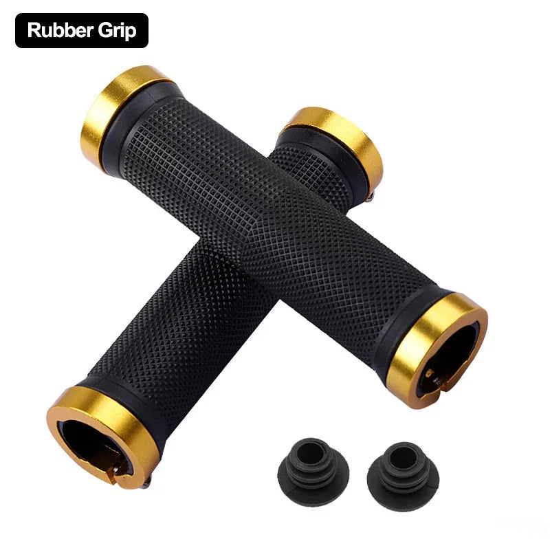 Axyaa Rubber MTB Grips with Alloy Cuffs - Anti-skid Bilateral Lock Handlebar Sleeve