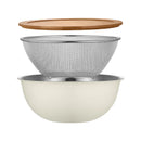 Axyaa Stainless Steel Strainer Colander Set with Bamboo Cover - Mixing Bowl with Scale