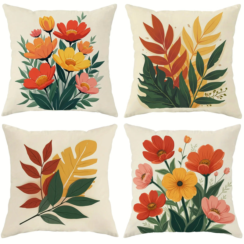 Axyaa Tropical Floral Throw Pillow Covers - Modern Abstract Rustic Design
