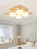 Axyaa Modern Wooden LED Ceiling Lamp with Glass Lampshade for Living Room