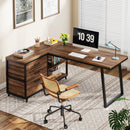 Axyaa Industrial L-Shaped Computer Desk with Drawers and Shelves