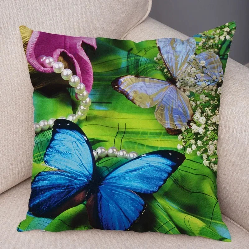 Axyaa Butterfly Flower Pillow Cover 45*45cm for Home Sofa Decor