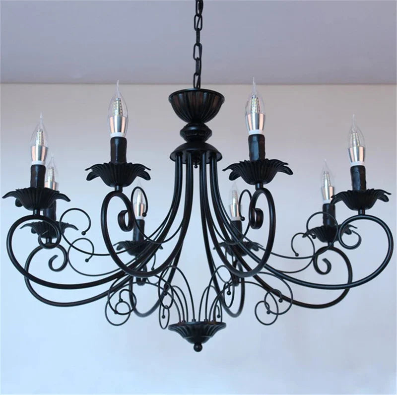 Axyaa Vintage Wrought Iron Chandelier Black Beige Metal Hanging Lamp
