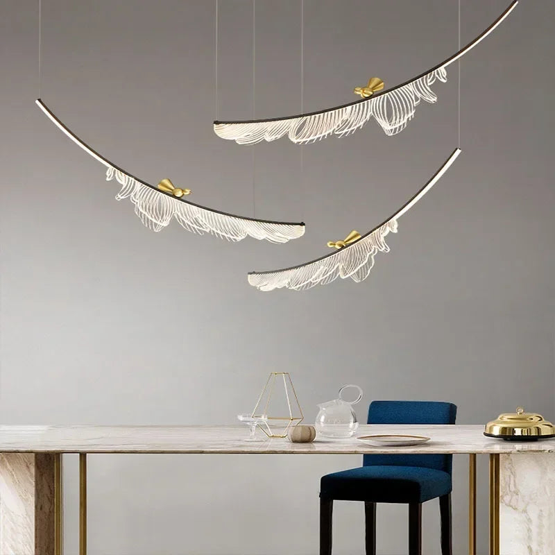 Axyaa Acrylic Feather LED Chandelier for Dining Room & Bar Lighting