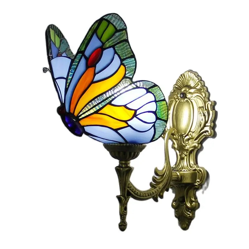 Axyaa Butterfly Stained Glass Wall Lamps: Mediterranean Style Living Room Lighting Fixtures