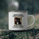 Axyaa Cat Lover Enamel Mug 11oz for Morning Coffee - Before Coffee I Hate Everyone