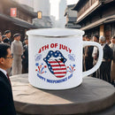 Axyaa Independence Enamel Mug: American Flag Coffee Cup for Freedom Lovers.