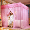 Axyaa Embroidery Lace Pleated Bed Net Canopy: Romantic Queen Double Bed Net, Stainless Steel Bracket Excluded