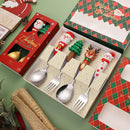 Axyaa Christmas Spoon Fork Set 2/4Pcs, Festive Dessert Fruit Fork, Santa Elk Doll Spoon