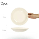 Axyaa Ceramic Deep Plate Set - Cream Color Round Dinnerware for Western Steak