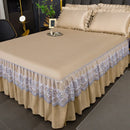 Axyaa Ice Silk Cool Bed Skirt Set - Solid Color, Summer Mat, Machine Washable