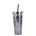 Axyaa Glitter Double Layer Sippy Cup, Large Capacity Reusable Coffee Milk Tea Cup
