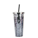 Axyaa Glitter Double Layer Sippy Cup, Large Capacity Reusable Coffee Milk Tea Cup
