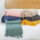 Axyaa Khaki Tassel Knit Blanket - Cozy Nordic Sofa Office Cover & Bed Throw