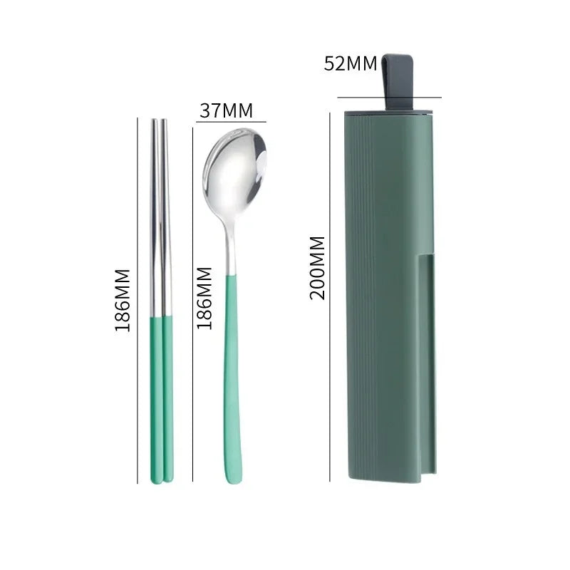 Axyaa Stainless Steel Travel Utensils Set with Case and Chopsticks, Portable Flatware