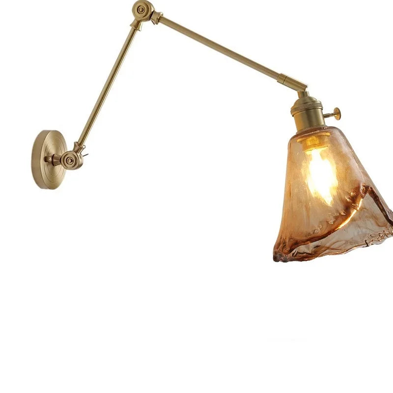 Axyaa Smoke Glass Ball LED Wall Sconce Copper Arm Switch Modern Luminaria