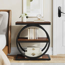 Axyaa Narrow End Table with 3 Shelves, Industrial Wooden Side Table