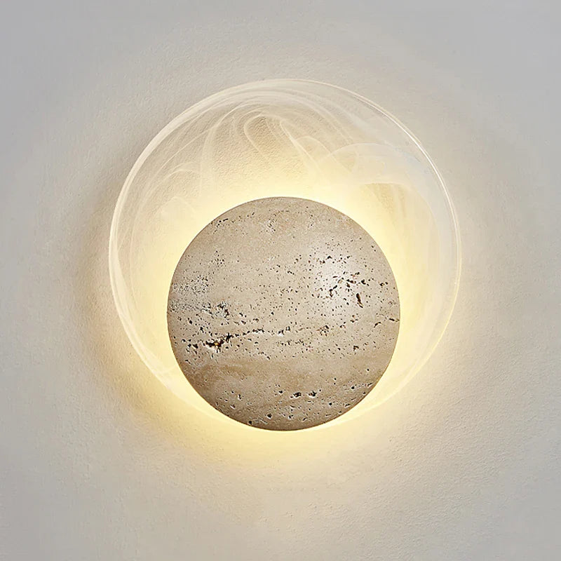 Axyaa Circular Stone Glass LED Wall Light for Home Decor & Lighting