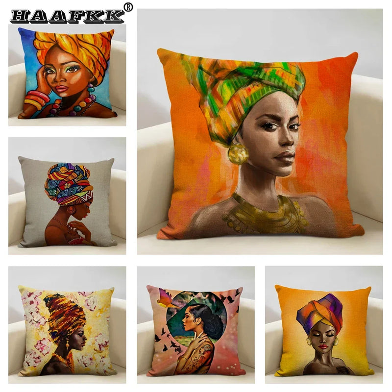Axyaa African Lady Oil Painting Pillow Case Home Sofa Art Decoration Cover