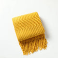 Axyaa Luxury Caramel Knitted Throw Blanket with Wave Tassels