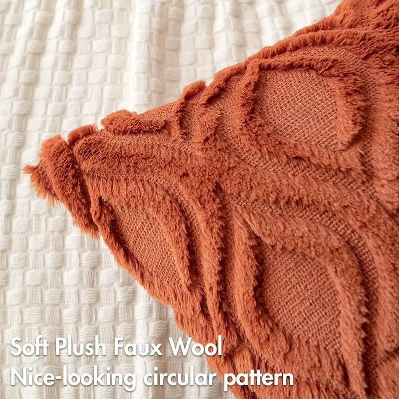 Axyaa Rust Orange Plush Wool Throw Pillow Cover 45x45CM for Sofa Living Room