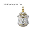 Axyaa Ceramic Storage Jar & Vase: White Gold Luxury Decor & Flower Arrangement