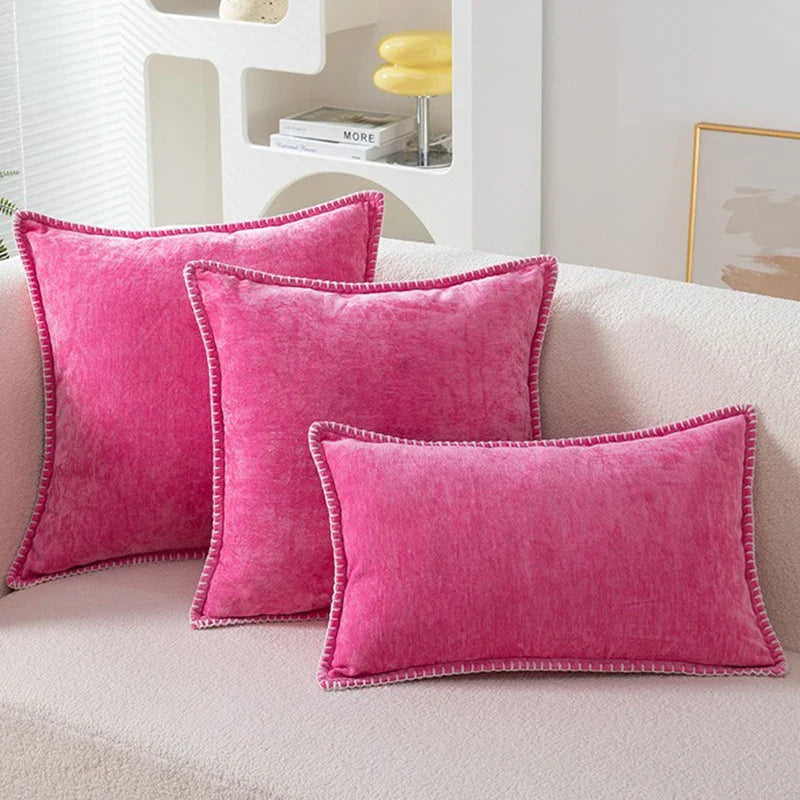 Axyaa Soft Chenille Pillow Covers 18x18 Inch Blue Yellow Home Decor