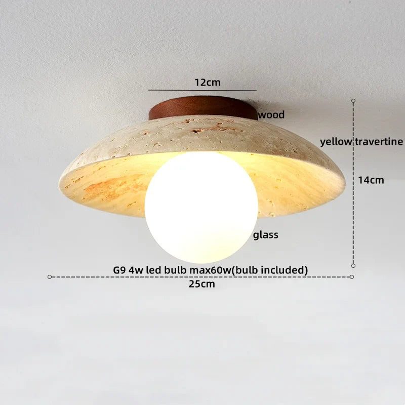 Axyaa Nordic LED Stone Ceiling Lamp - Yellow Travertine Finish