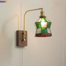 Axyaa Glass Walnut LED Wall Lamp Pull Chain Switch Modern Mirror Light
