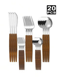 Axyaa Stainless Steel Cutlery Set with Portuguese Wood Grain Handle
