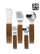 Axyaa Stainless Steel Cutlery Set with Portuguese Wood Grain Handle