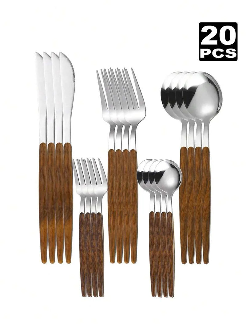 Axyaa Stainless Steel Cutlery Set with Portuguese Wood Grain Handle