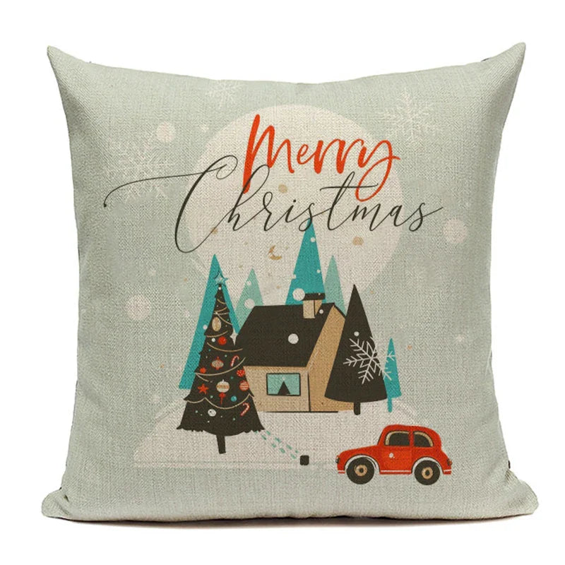 Axyaa Christmas Decor Pillow Covers 18x18 Linen for Sofa Living Room Home Decor